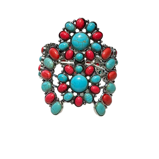 Lg Red and Turquoise Stone Elastic Bracelet