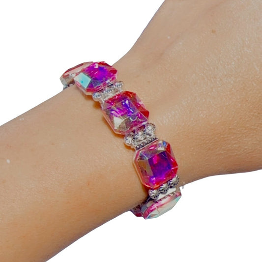 Pink Iridescent Stone Elastic Bracelet