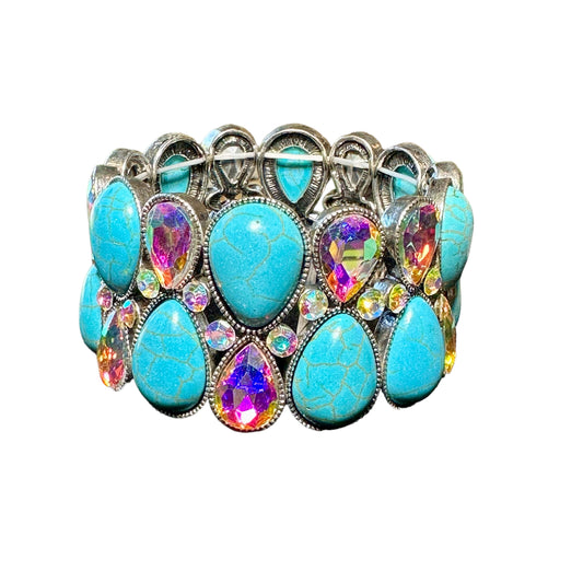 Tear Drop Lg Turquoise Iridescent Stone Elastic Bracelet