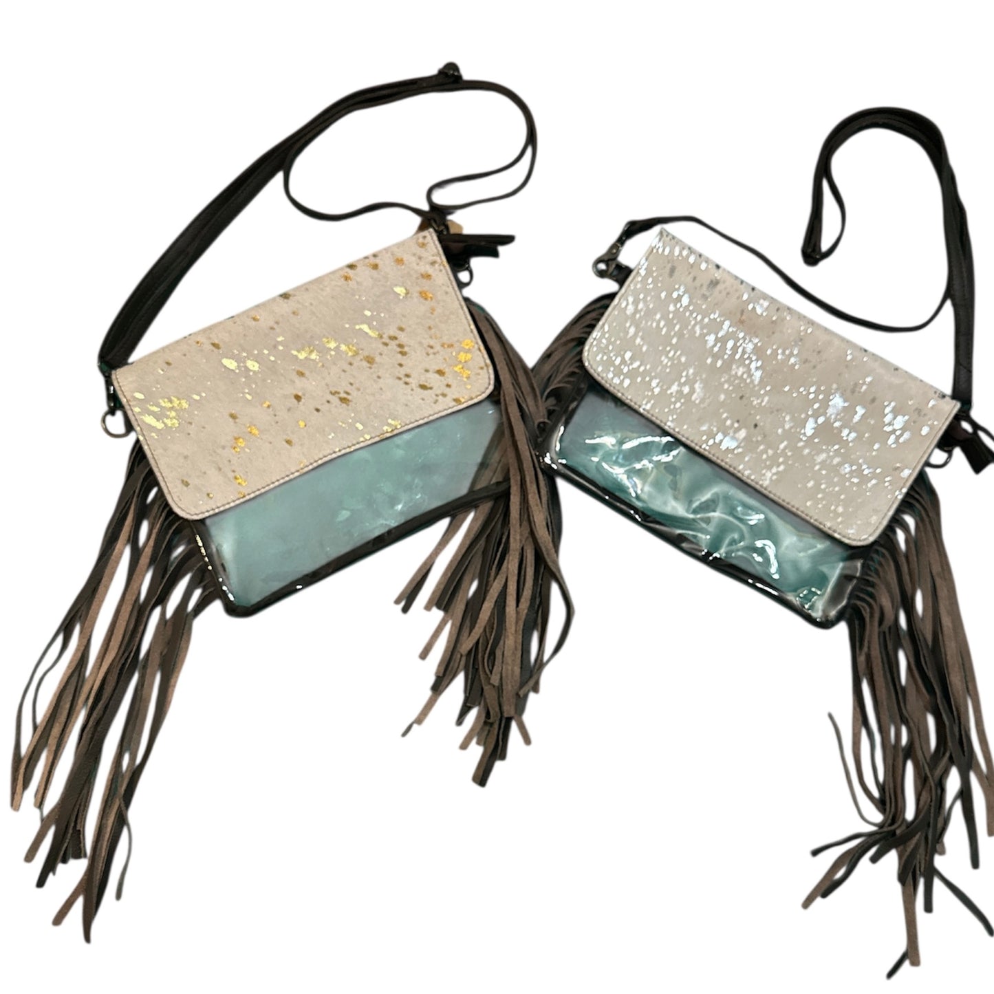White Cowhide Fringe Purse