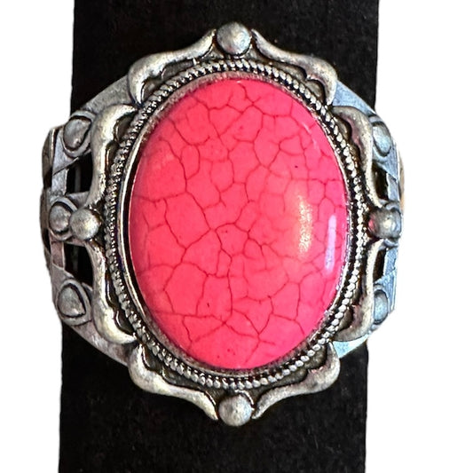 Hot Pink Large Oval Stone Elastic Bracelet