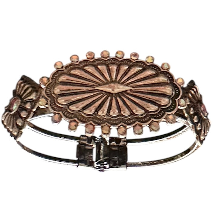 Bronze or Silver Iridescent Clasp Cuff Bracelet
