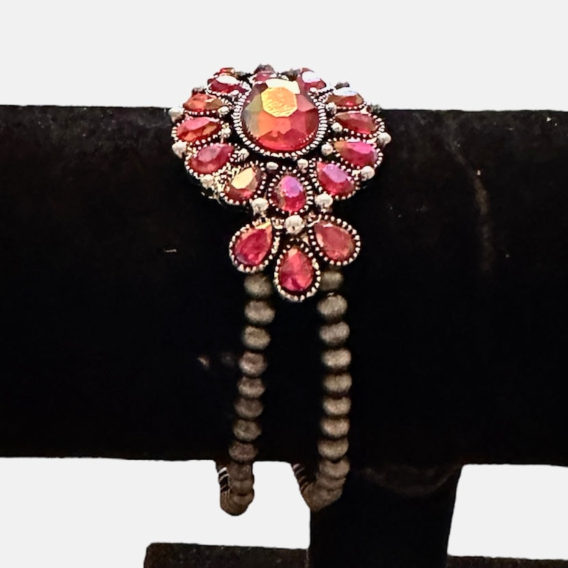 Red Iridescent Elastic Navaho Beads Bracelet