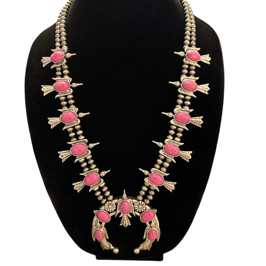 Hot Pink Bird Squash Blossom Necklace Set