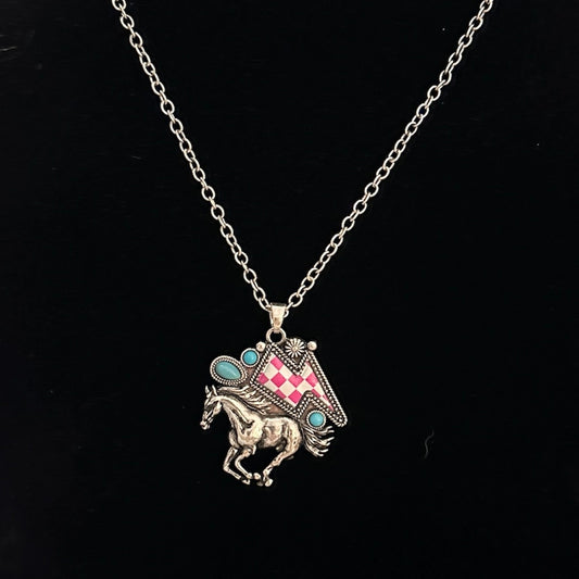 Hot Pink Lightning Bold Horse Necklace