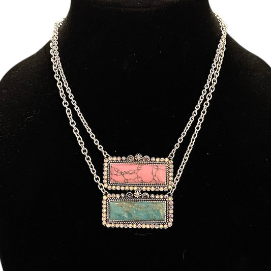 Turquoise and Light Pink Bar Necklace