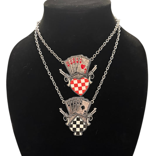 Red Black Pistol and Cards Necklaces
