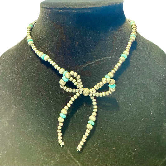 Silver Navajo and Turquoise Bow Necklace