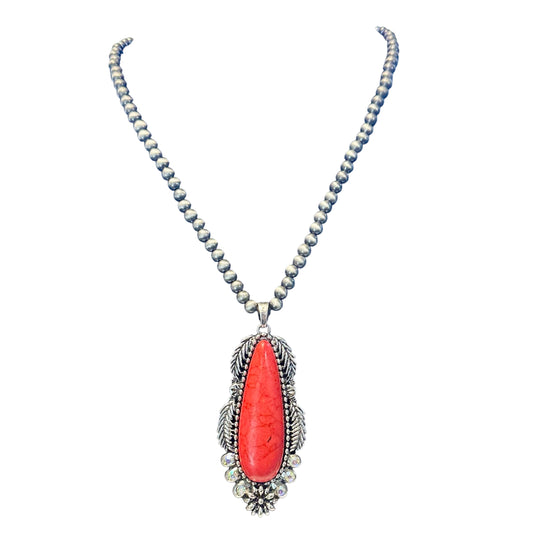 Red Drop Iridescent Necklace