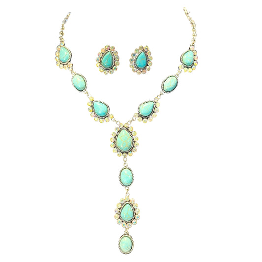 Mini Drop Turquoise Iridescent Necklace Set