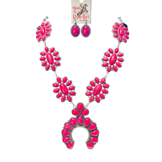 Hot Pink Squash Blossom Necklace Set
