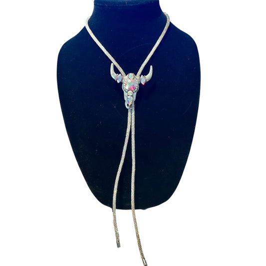 Silver Iridescent Longhorn Bolo Necklace