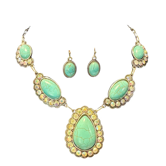 Large Drop Turquoise Iridescent Necklace Set