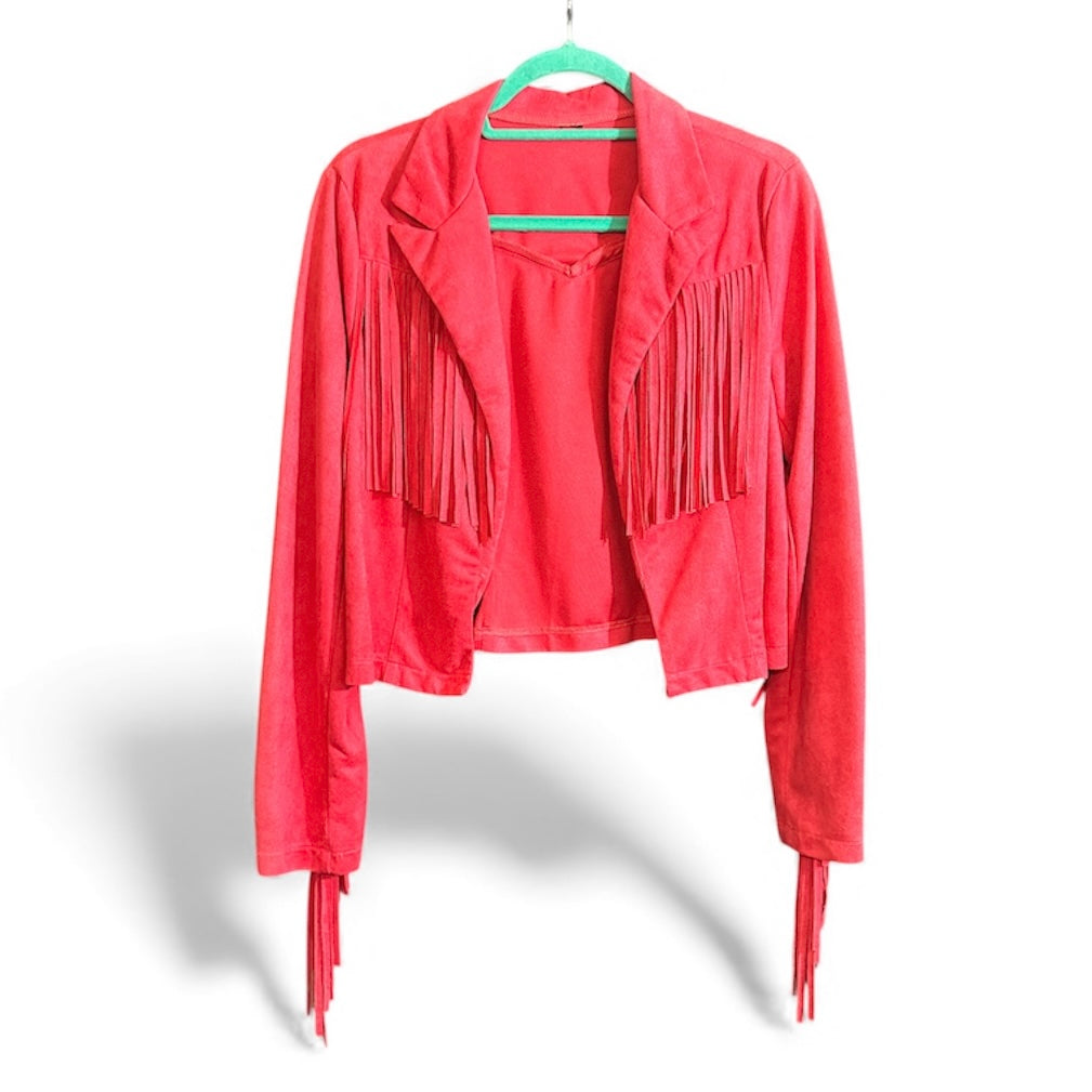 Hot Pink Suede Fringe Jacket