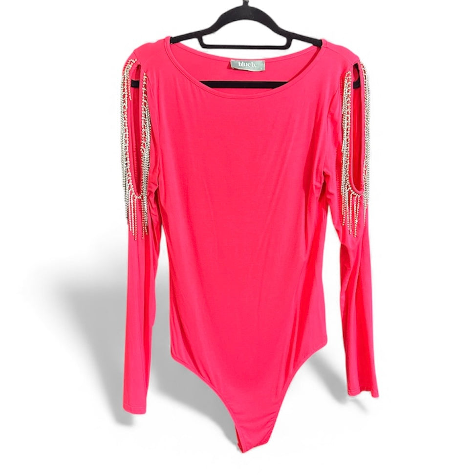 Cold Shoulder Pink Rhinestone Long Sleeve Shirt