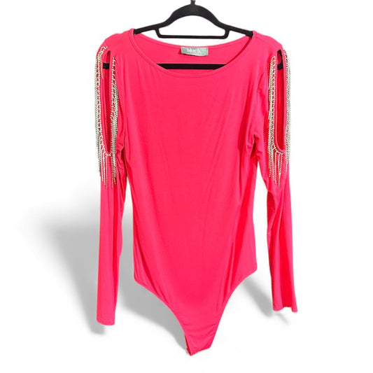 Cold Shoulder Pink Rhinestone Long Sleeve Shirt