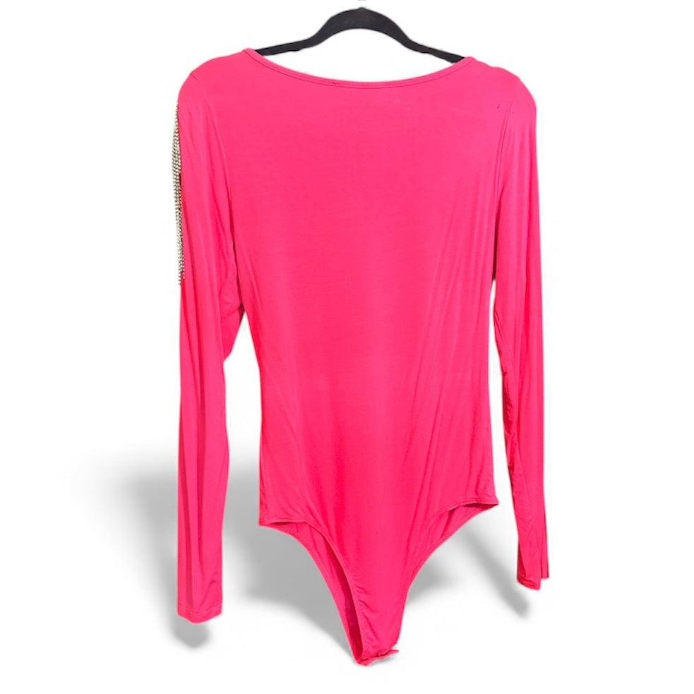 Cold Shoulder Pink Rhinestone Long Sleeve Shirt