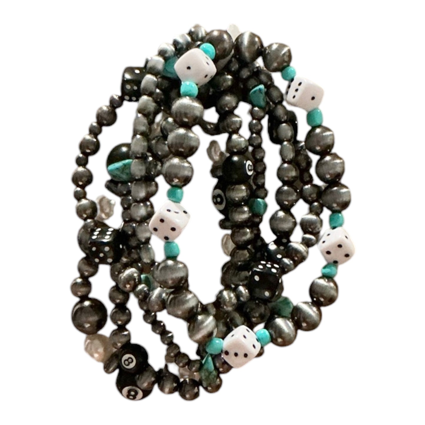 Eight Ball With Dice Multi Strand Elastic Bracelet