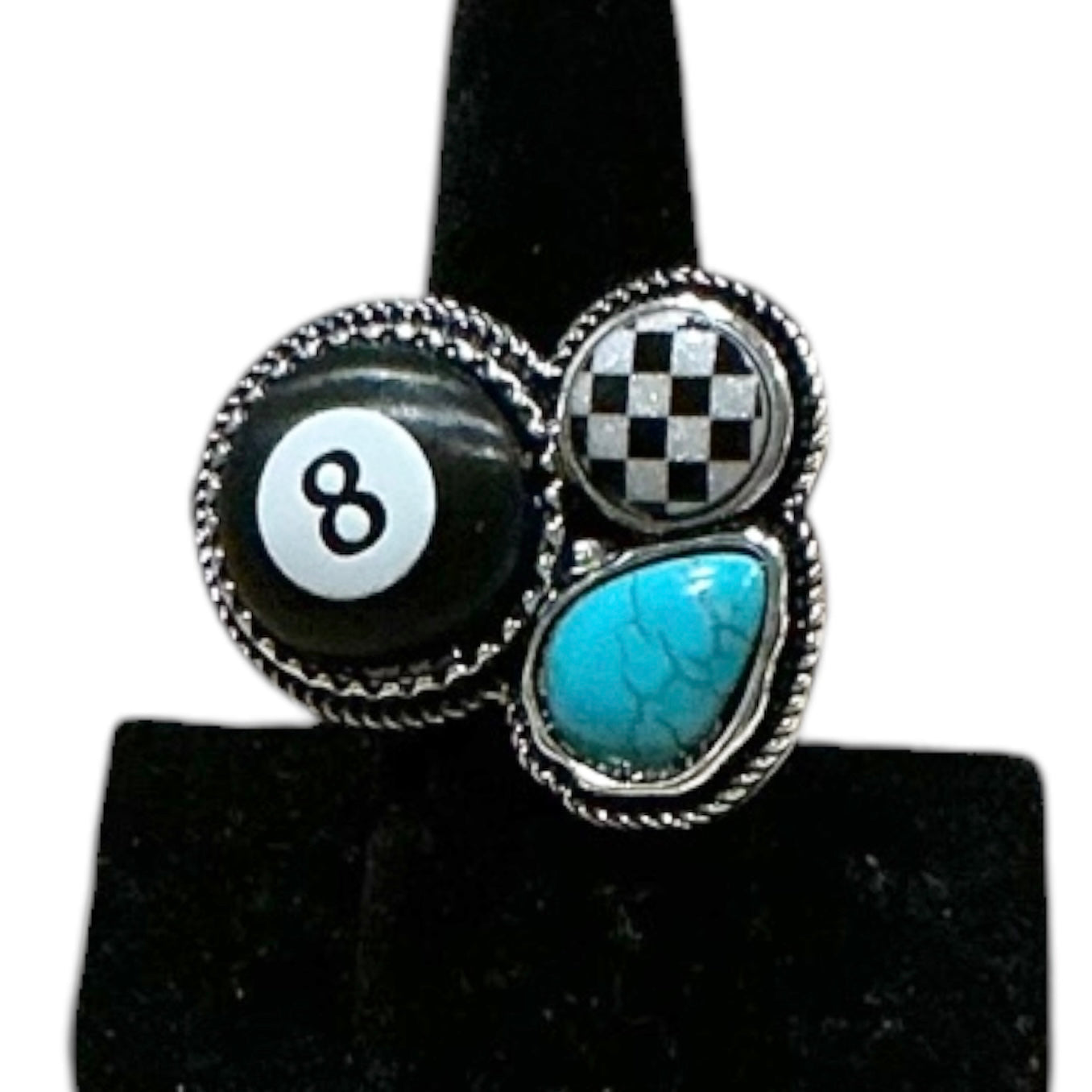 Eight Ball Turquoise Checkered Ring