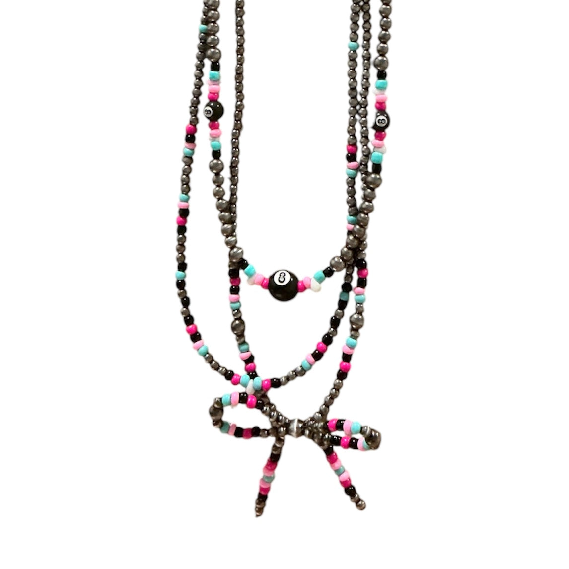 Pink Eight Ball Multi Stand Necklace