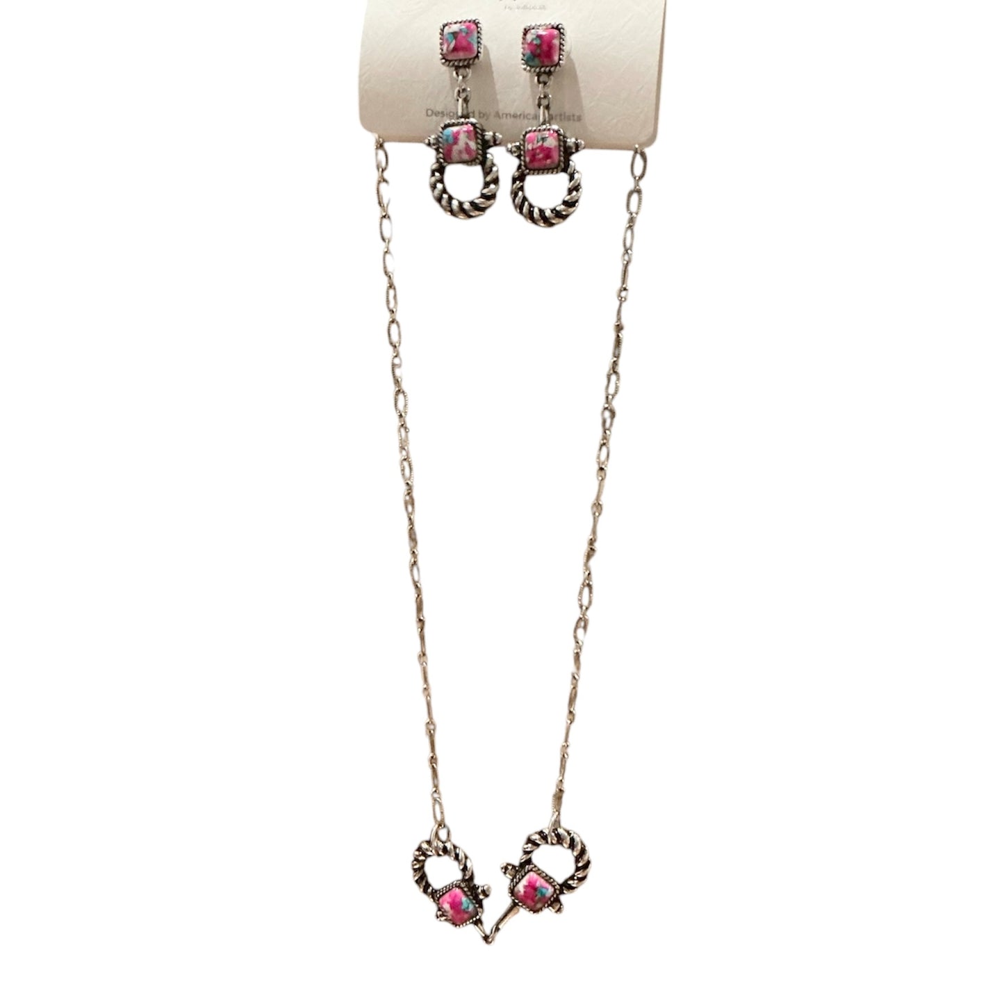 Cotton Candy Pink Snap Bit Necklace and Earring Set