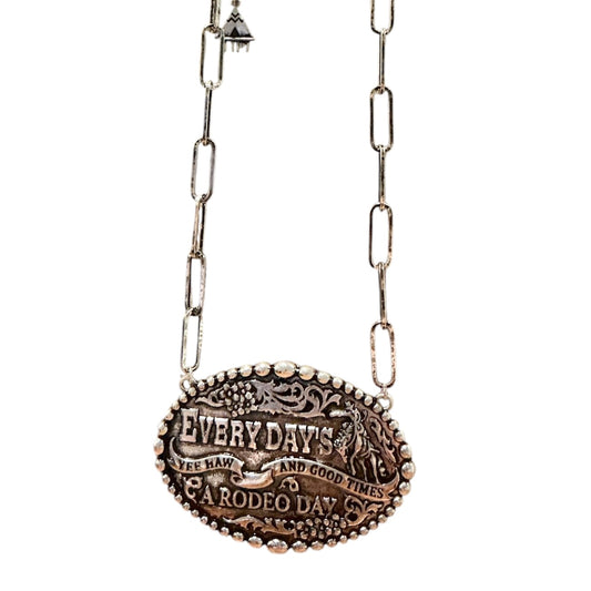 Every Days A Rodeo Day XL Buckle Silver Necklace