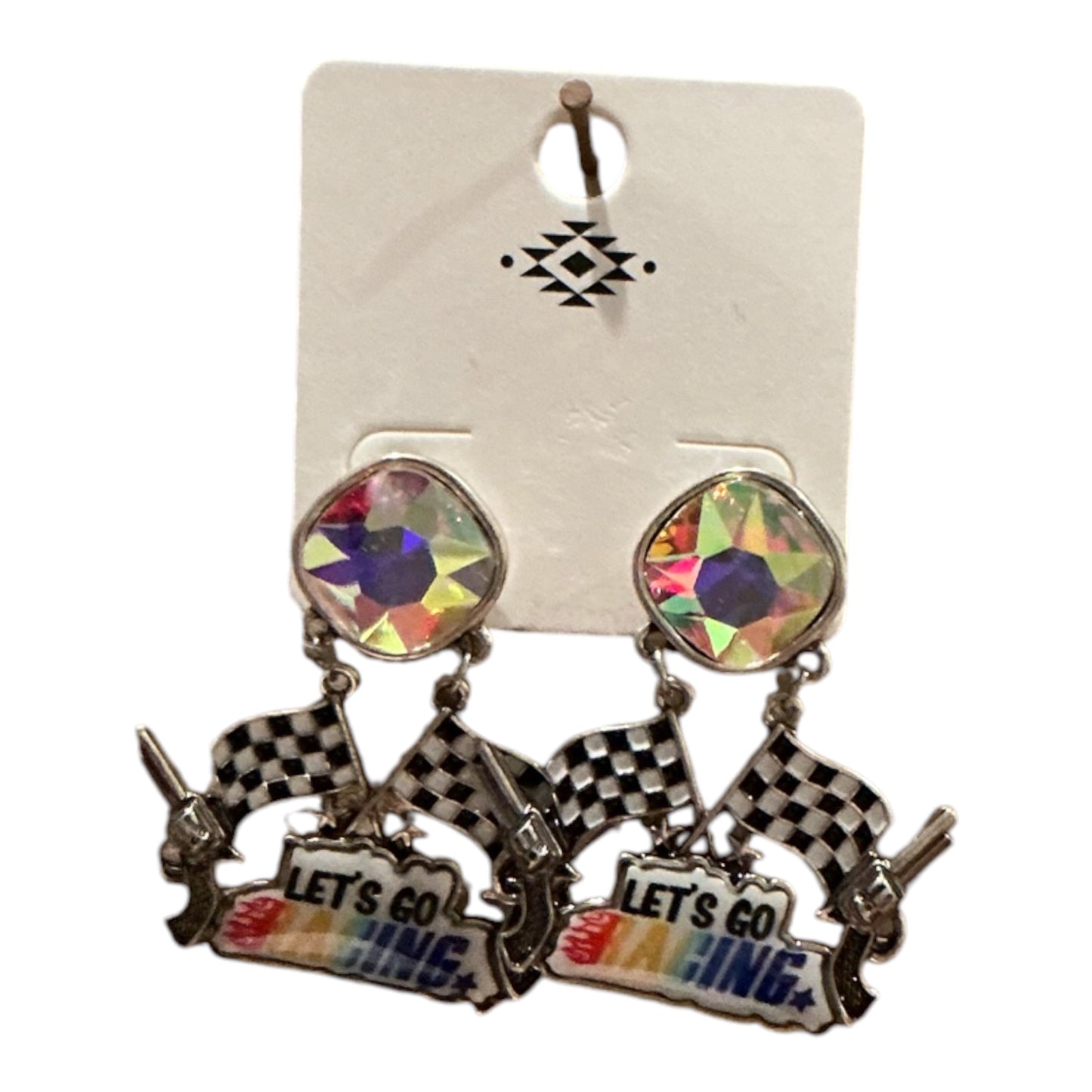 Let's Go Racing Silver Stud Earrings