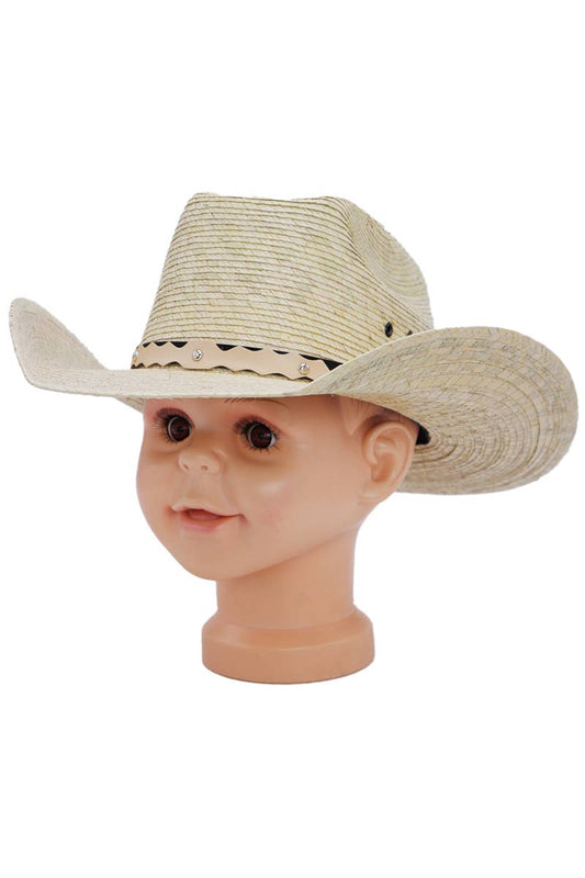 Kids Biggs Crown Palm Leaf Straw Cowboy Hat