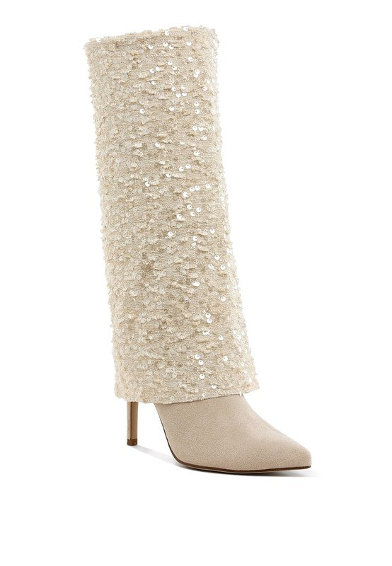 Sin City Sequinned Fold-Over Calf Boots