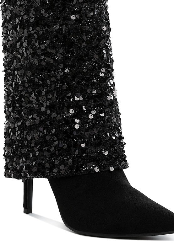 Sin City Sequinned Fold-Over Calf Boots