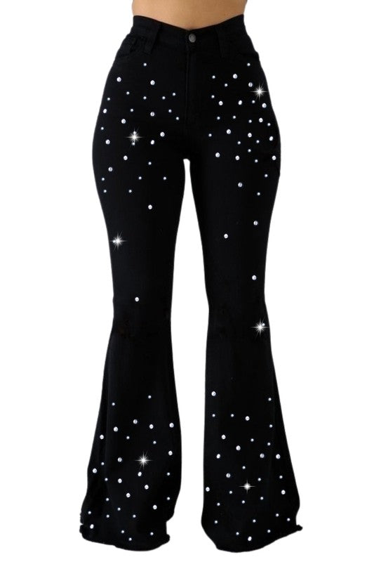 Vegas Glam Bel Bottom Jean in Black- inseam 30"