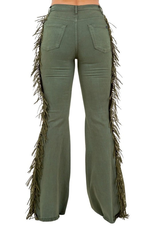 Texas Sun Bell Bottom Jean in Olive - Inseam 32"